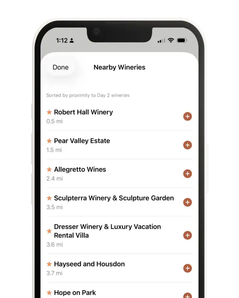 Paso Robles iOS app Nearby Wineries